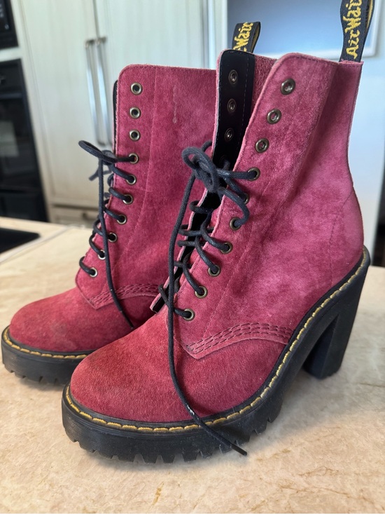 Dr. Martens Shoes - Dr. Martens Suede Lace-Up Chunky Heel Boots in Berry Sz 5